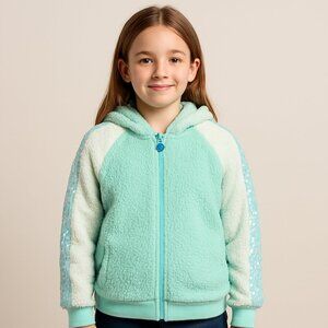 More Than Magic Hoodie Jacket Faux Fur Full Zip Sequins Mint Green XL 14-16